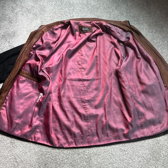 VTG Remy Soft Leather Jacket Double Collar, Black, Iridescent Lining, Mens Large - Picture 5 of 10